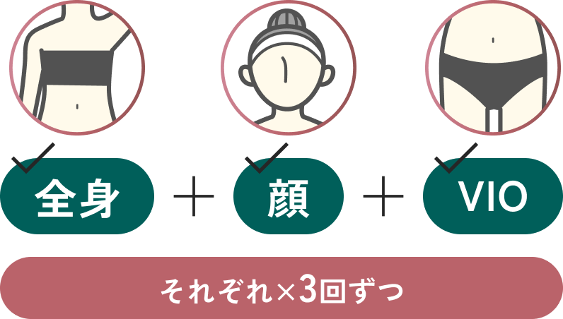 全身プラス顔プラスVIO それぞれ×3回ずつ