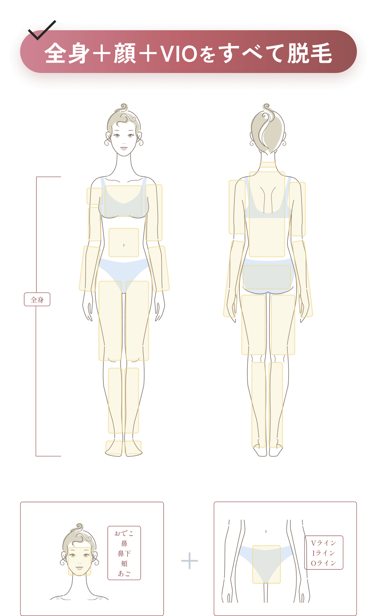 全身＋顔(おでこ・鼻・鼻下・頬・あご)＋VIOをすべて脱毛