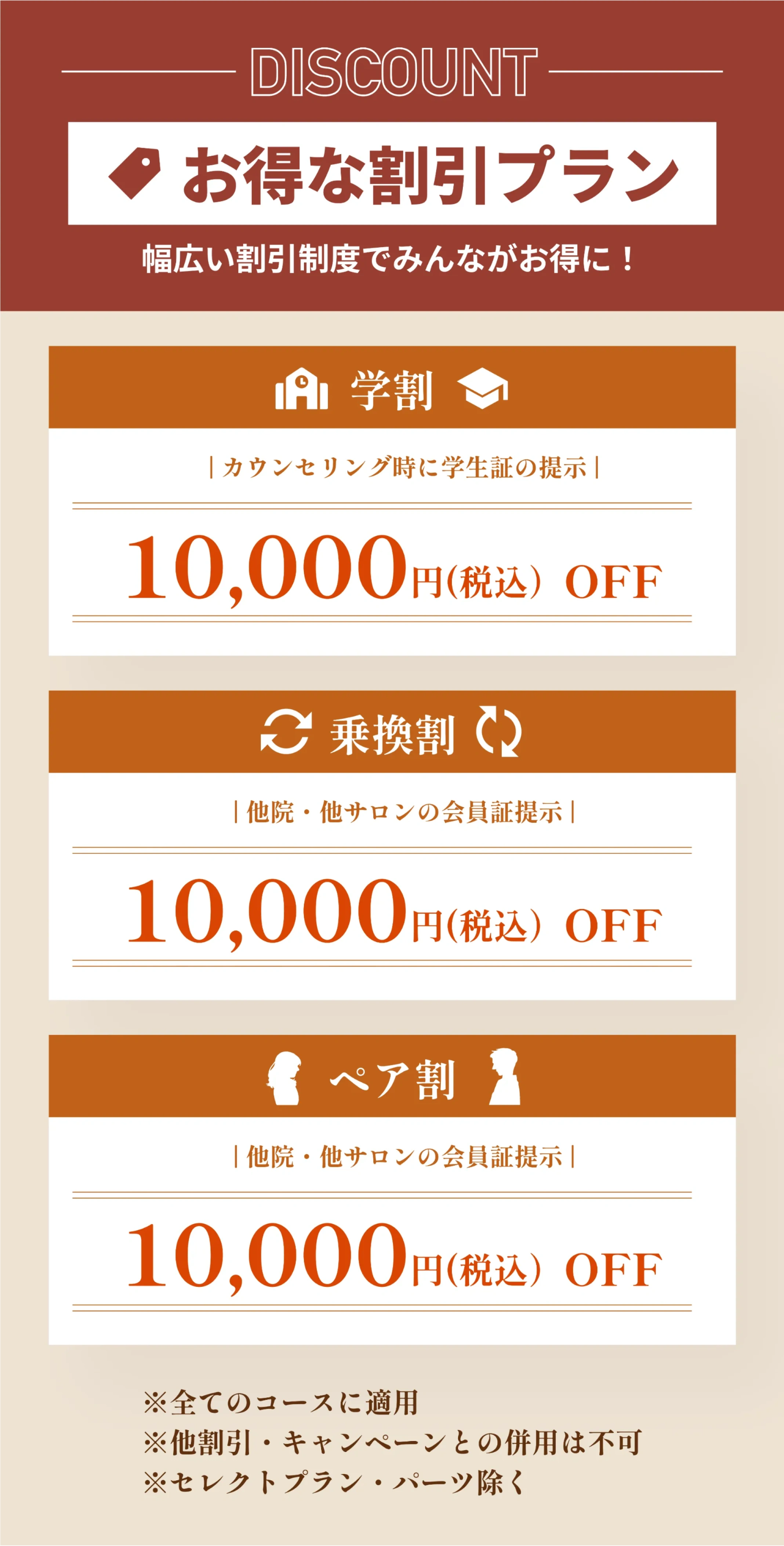 お得な割引プラン 幅広い割引制度でみんながお得に！