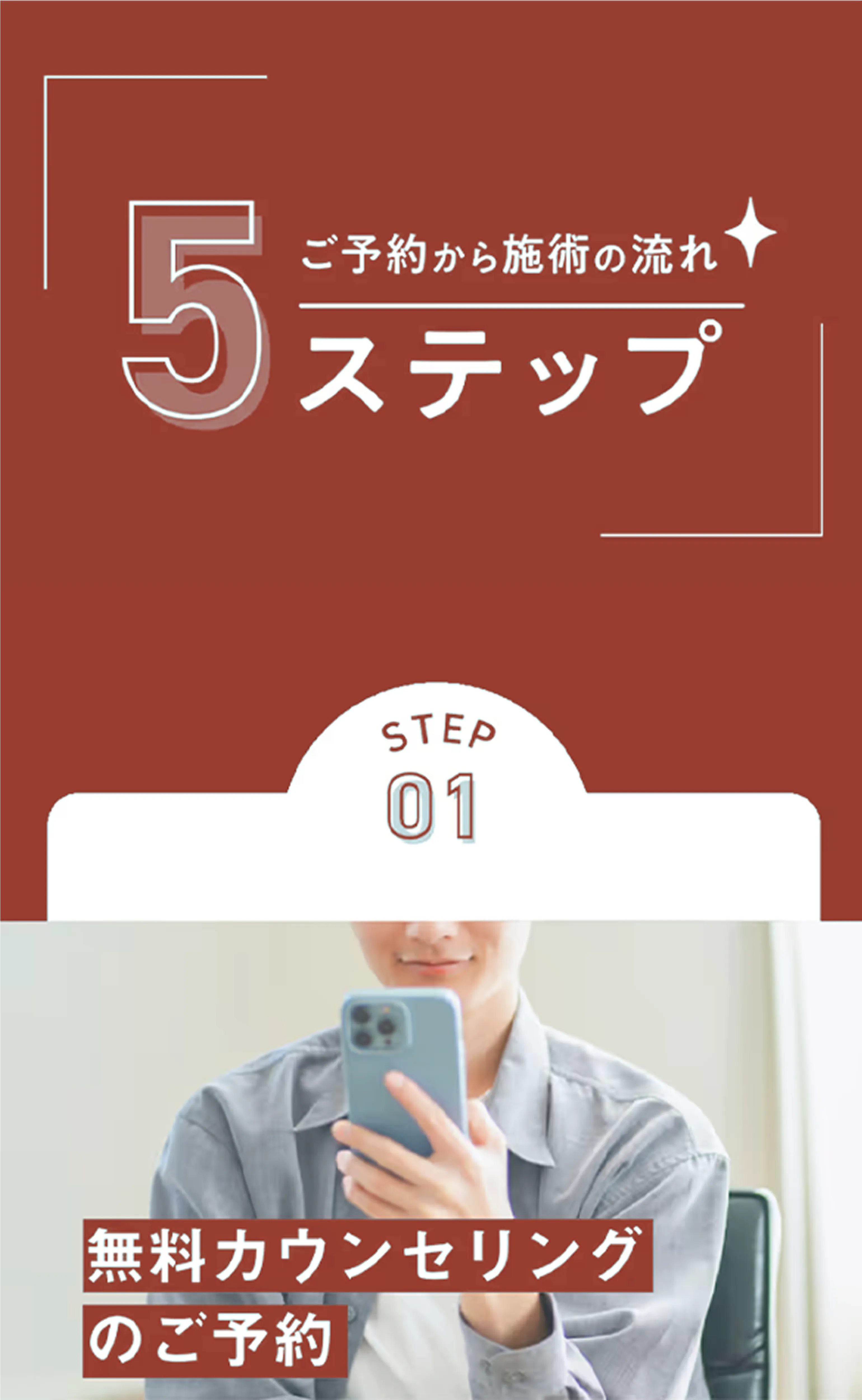 ご予約から施術の流れ 5ステップ STEP1 無料カウンセリングのご予約